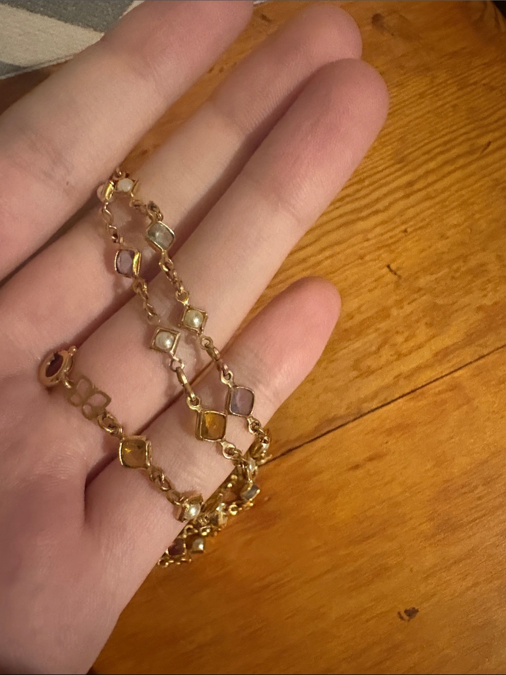 Gold-Tone Multicolor Glass Stone Link Necklace